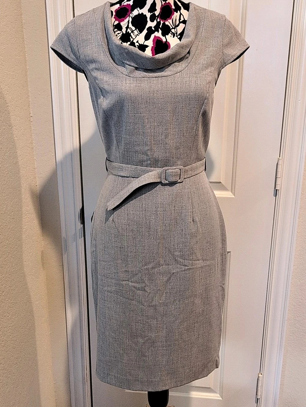Calvin Klein Women's Midi Cowl Neck Cap Sleeve Dress Gray Size 2